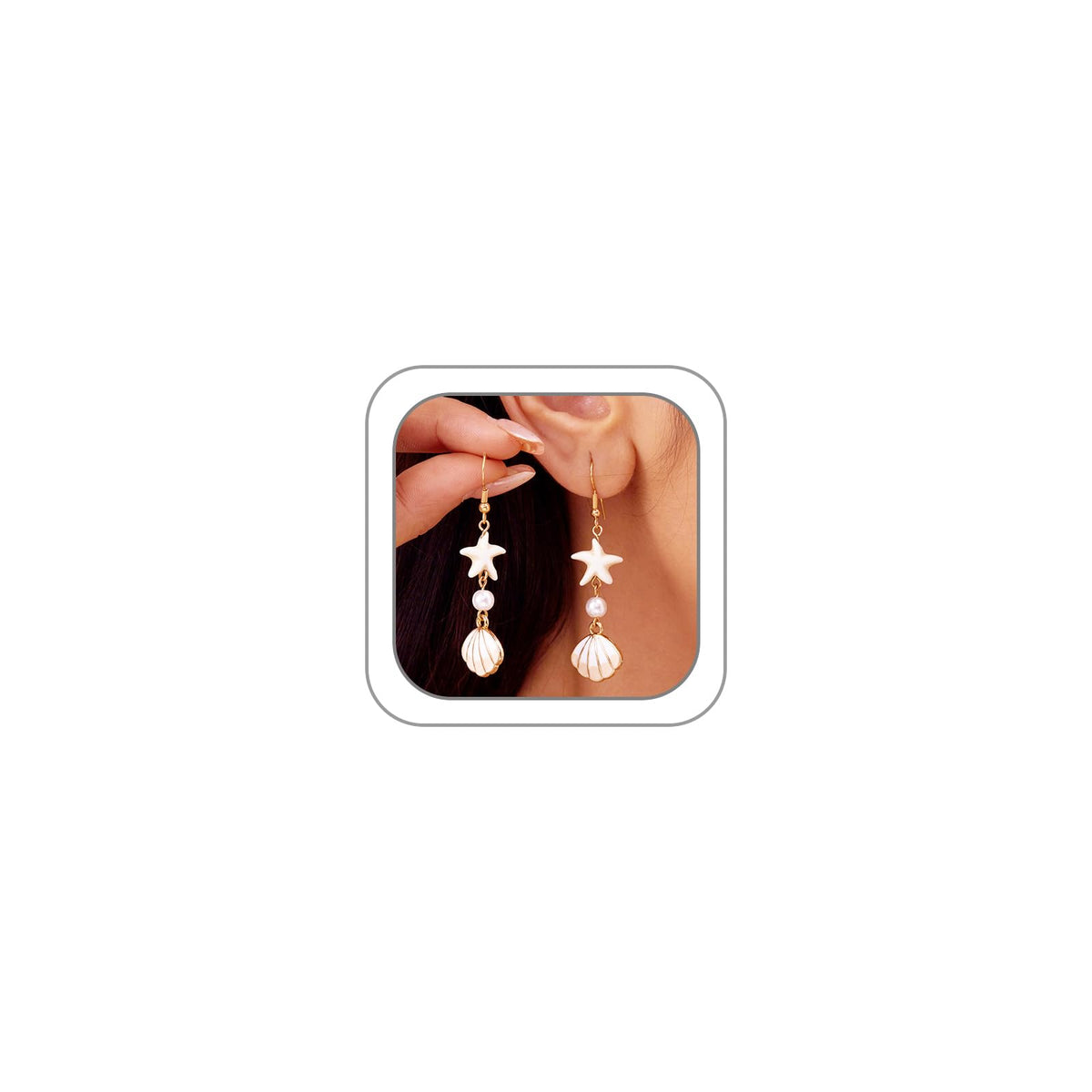 Beach Gold Seashell Shell Starfish Drop Dangly Earrings for Women Stylish | Boho Sea Shell Conch Pearl Enamel Star Dangling Beachy Earring, Beach Jewelry Vacation Holiday Accessories for Women Trendy