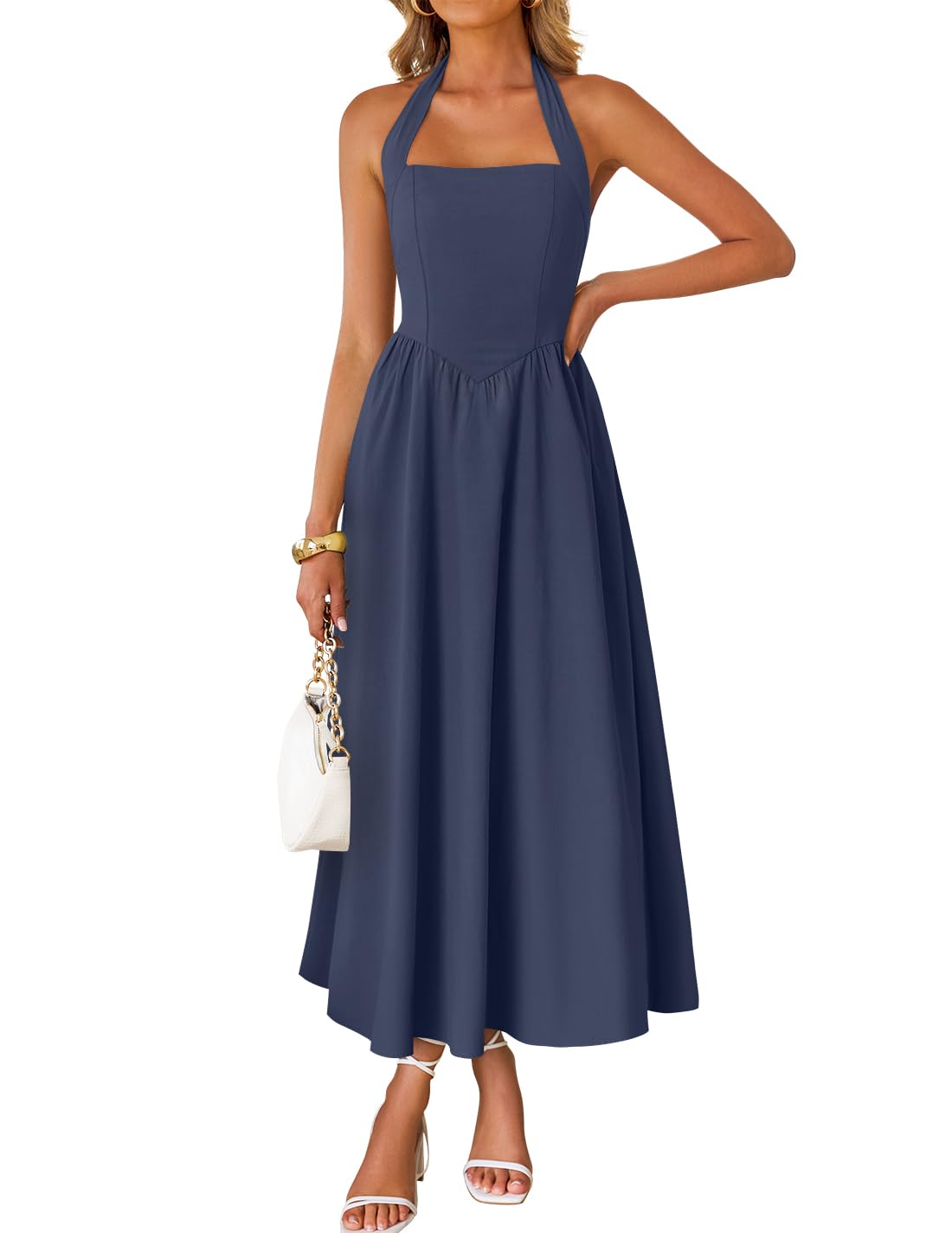 ZESICA Women's Summer Sleeveless Halter Wedding Guest Maxi Dress | Off Shoulder, High Waist, Flowy A Line, Formal, Cocktail Party, Vacation Graduation, Bridal Shower, Beach, Long Sundresses