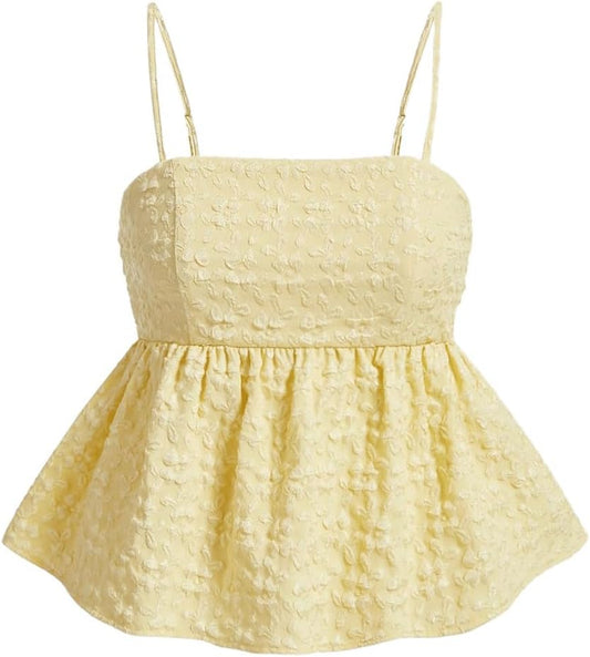 SOLY HUX Summer Babydoll Top for Women Y2k Peplum Cami Crop Tank Tops | Cute, Going Out Outfits, Flowy, Ruffle, Spaghetti Strap