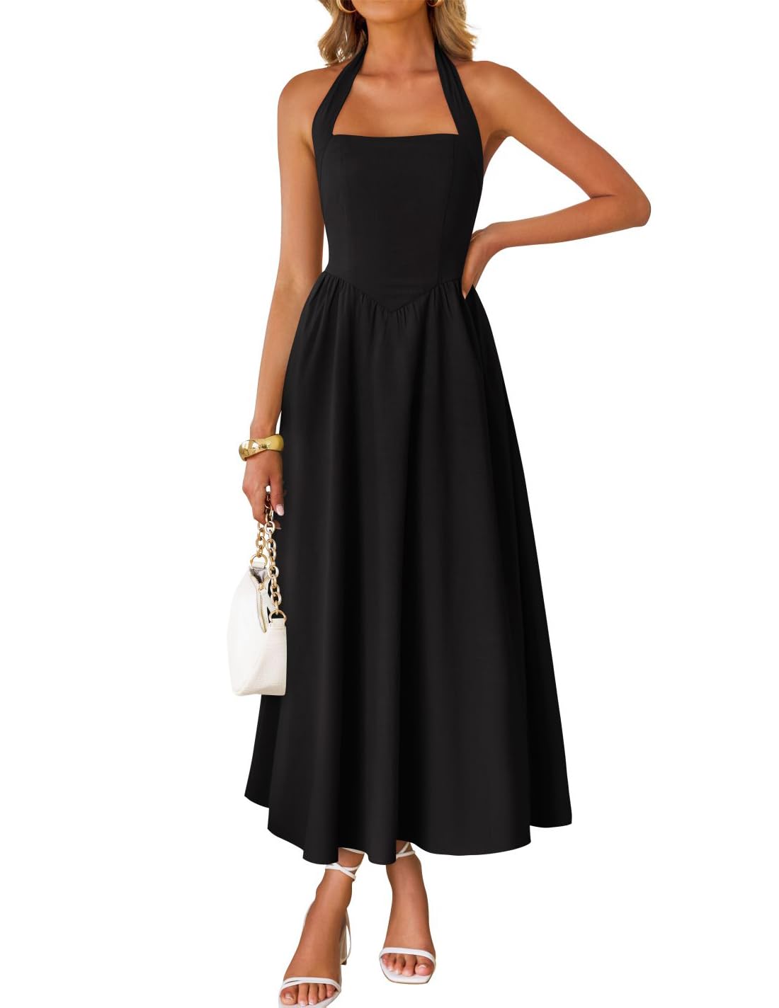ZESICA Women's Summer Sleeveless Halter Wedding Guest Maxi Dress | Off Shoulder, High Waist, Flowy A Line, Formal, Cocktail Party, Vacation Graduation, Bridal Shower, Beach, Long Sundresses