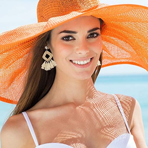 meekoo 4 Pairs Handmade Rattan Earrings for Women, Boho Straw Dangle Statement Earrings for Beach Vacation Summer Jewelry