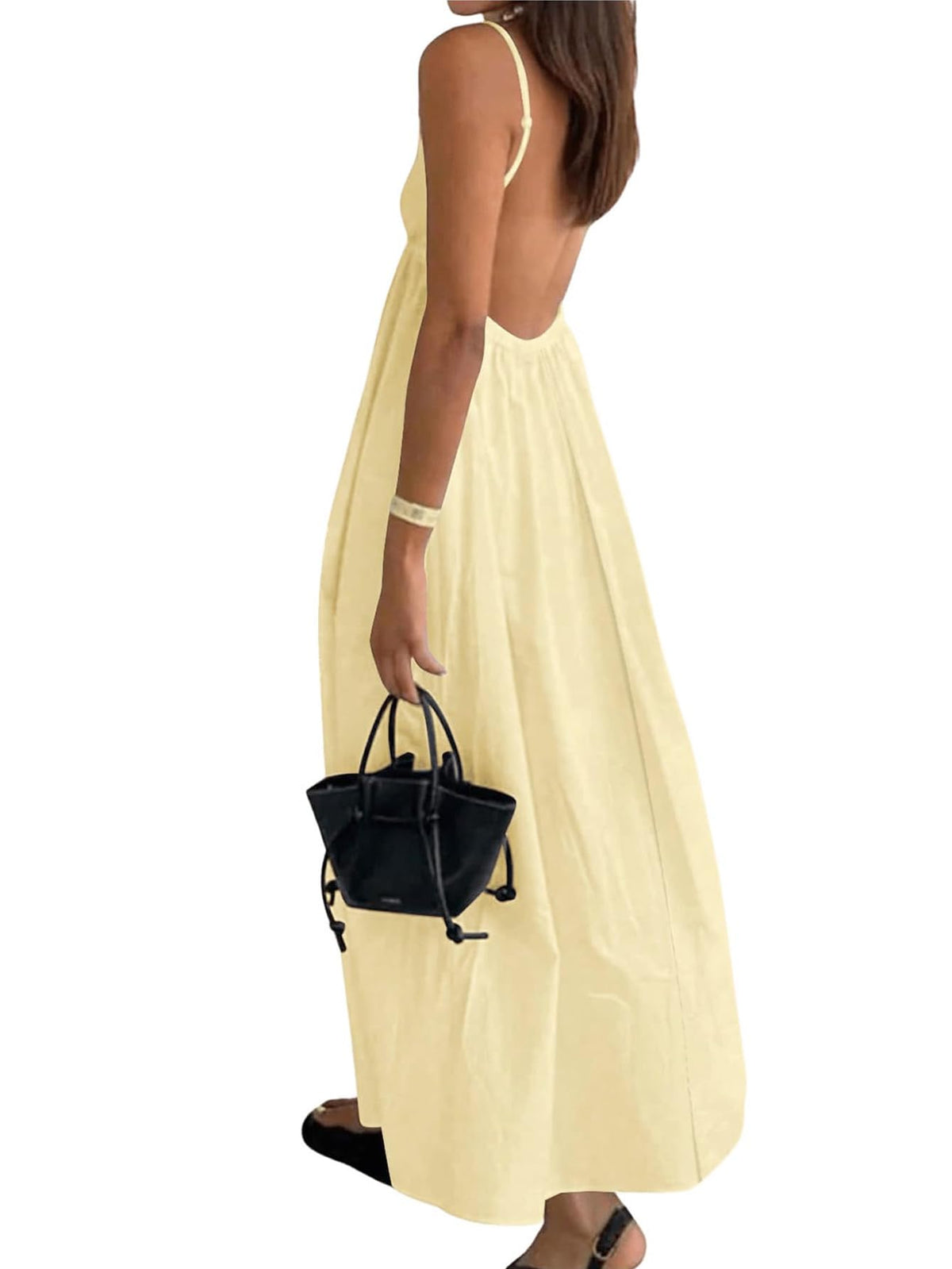 Women's Dress V Neck Backless Spaghetti Strap Maxi Flowy Sundress | Summer Vacation Casual Long Beach Boho Dresses