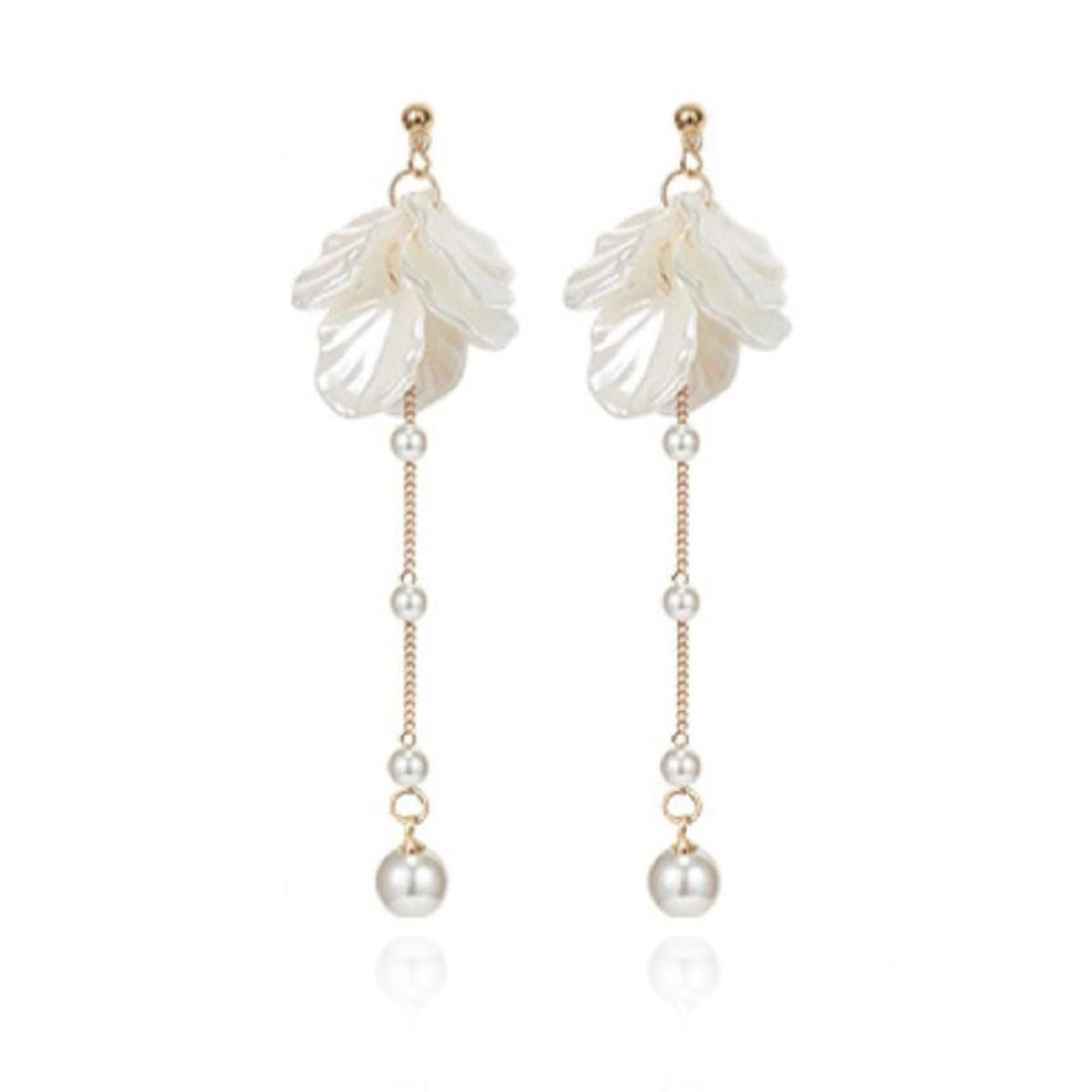 white shell earrings petal drop for women boho resort flower statement summer beach vacation dress outfit costume jewelry birthday gifts
