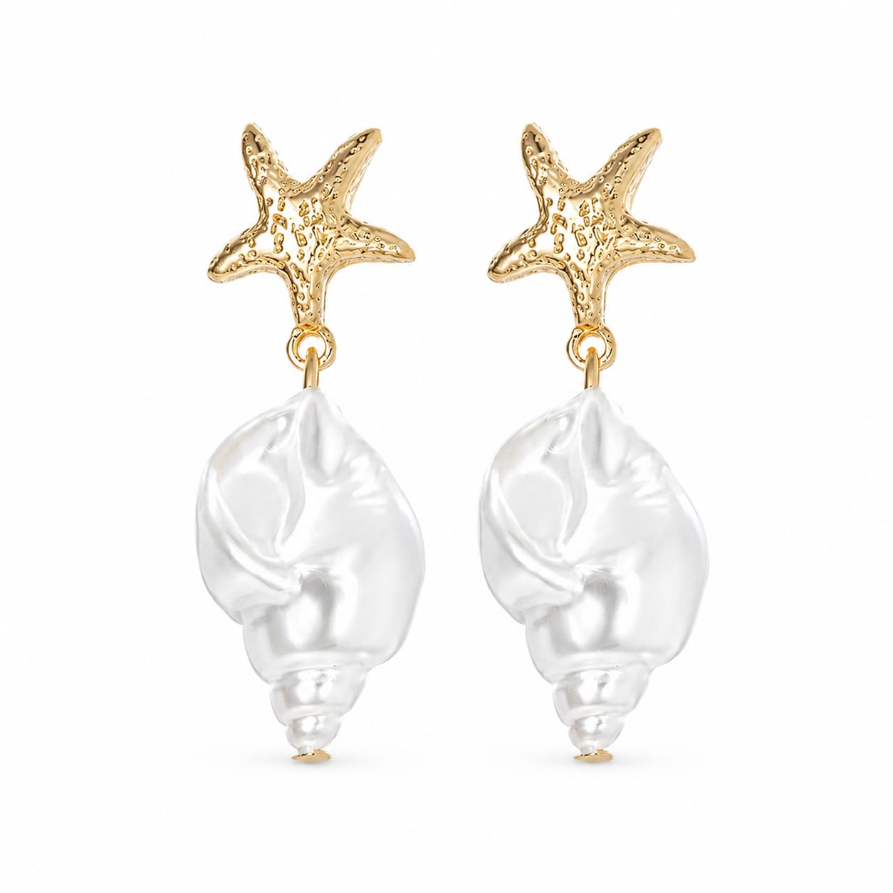 Starfish Earrings for Women Vacation Earrings Gold Pearl Sea Shell Dangle Beach Summer Ocean Jewelry Gifts Coastal Style