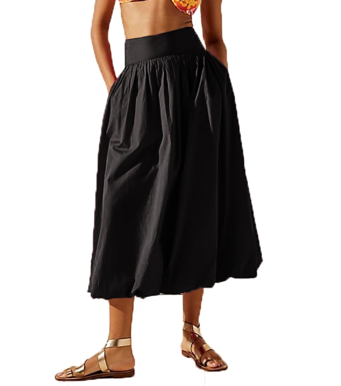 NUFIWI Women Y2k Bubble Maxi Skirt Low Elastic Waist A Line Long Skirt Summer Casual Ruffle Pleated Midi Dress