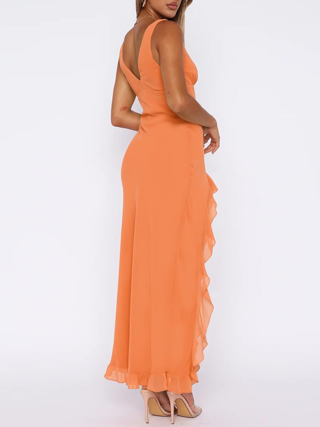 MIYIEONZ Summer Wedding Guest Dresses for Women Formal Maxi Dress | Mesh,v neck,high slit,Sleeveless,backless,long,bodycon,ruffle midi dress,sexy flowy elegant,spring y2k,party cocktail outfits
