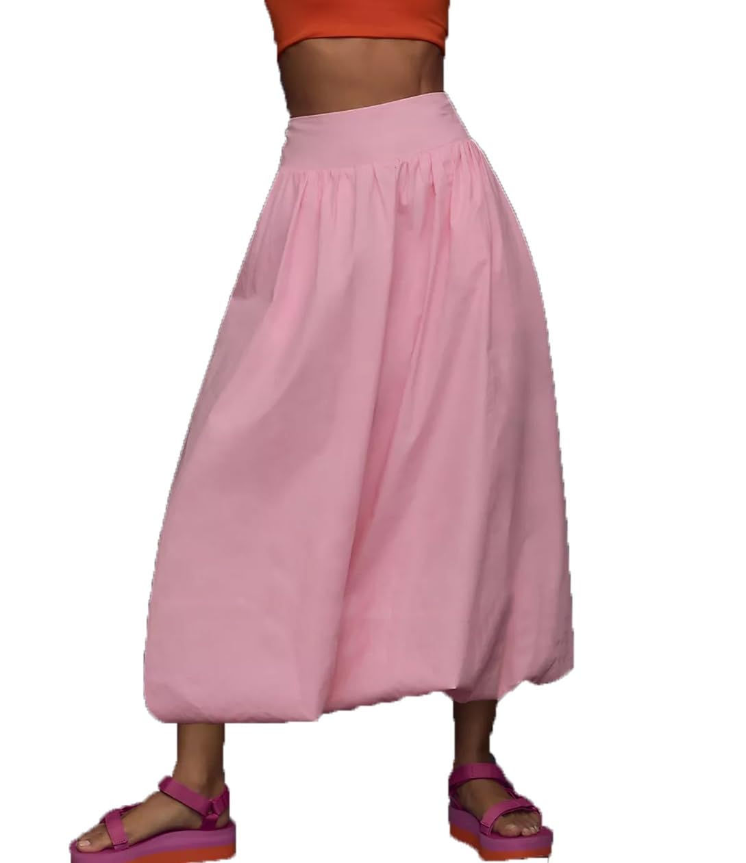 NUFIWI Women Y2k Bubble Maxi Skirt Low Elastic Waist A Line Long Skirt Summer Casual Ruffle Pleated Midi Dress