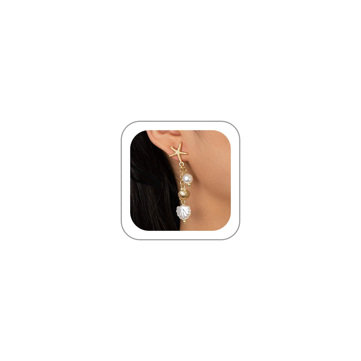 Beach Gold Seashell Shell Starfish Drop Dangly Earrings for Women Stylish | Boho Sea Shell Conch Pearl Enamel Star Dangling Beachy Earring, Beach Jewelry Vacation Holiday Accessories for Women Trendy