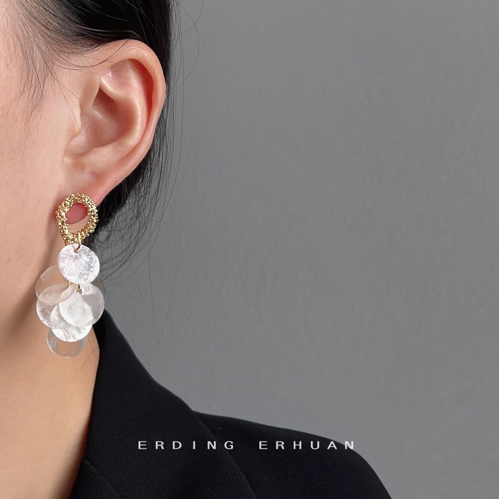 Elegant Shell Cluster of Round Shell Drop Dangle Earrings Vacation Summer Beach Jewelry for Women
