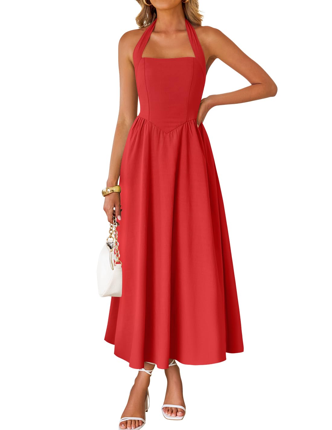 ZESICA Women's Summer Sleeveless Halter Wedding Guest Maxi Dress | Off Shoulder, High Waist, Flowy A Line, Formal, Cocktail Party, Vacation Graduation, Bridal Shower, Beach, Long Sundresses