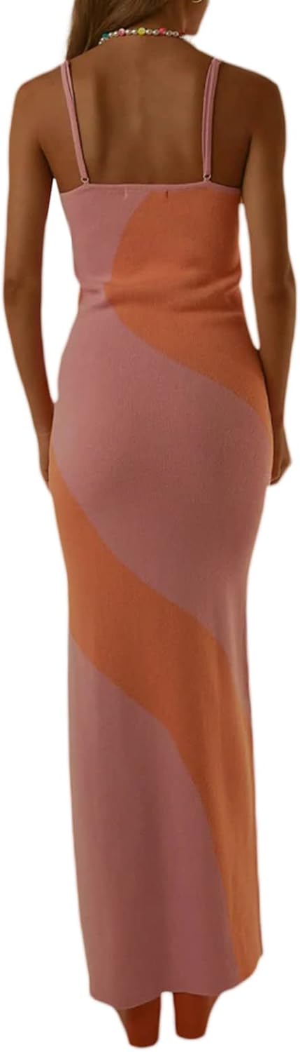 Fabumily Sexy Knit Bodycon Dress for Women Sleeveless Spaghetti Strap Cut Out Maxi Dress Backless Y2K Summer Beach Dresses