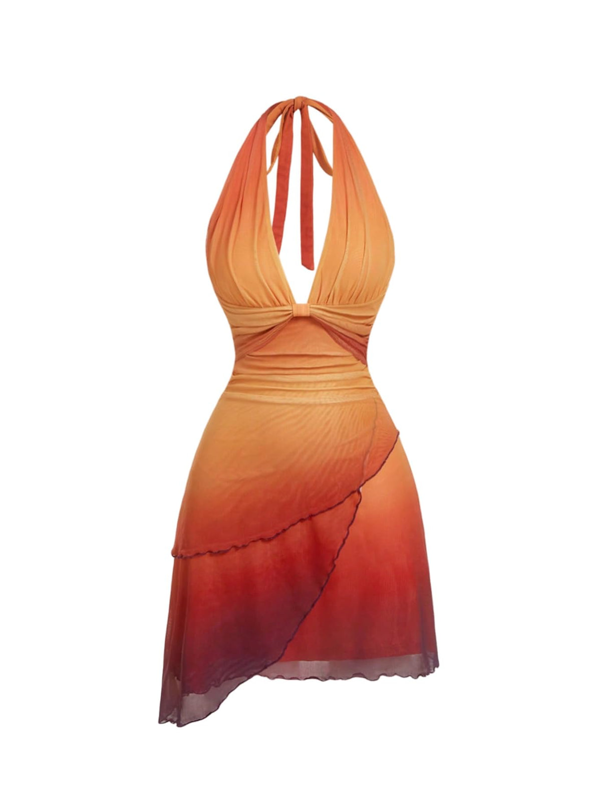 SOLY HUX Women's Halter Mini Sunset Dresses Ombre Beach Summer Dress | Backless, Deep V Neck, Tequila Sunrise Dress, Tropical Outfit