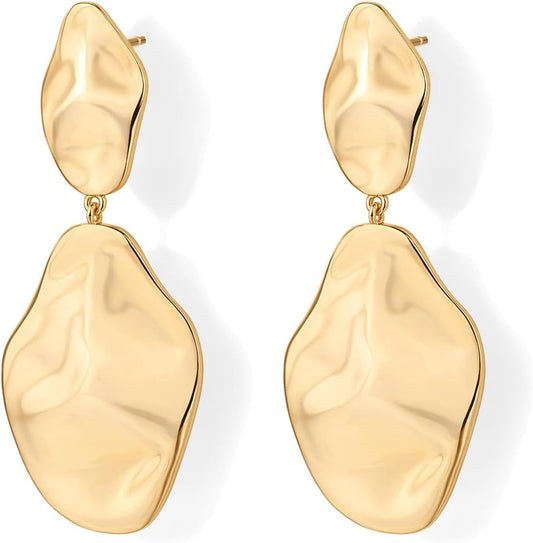 Chunky Gold Statement Earrings for Women, Starfish and Shell Drop Dangle Jewelry, Hypoallergenic Beach Vacation Accessories, Trendy Gold Chunky Earrings.