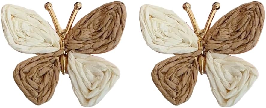 Butterfly Drop Earrings Boho Raffia Rattan Dangle Earrings Bohemian Statement Earrings for Women Cute Summer Beach Vacation Jewelry Gift
