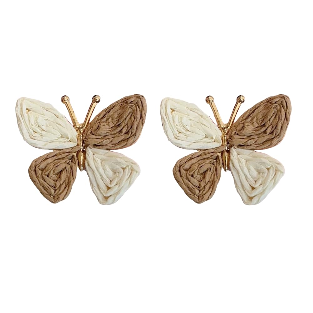 Butterfly Drop Earrings Boho Raffia Rattan Dangle Earrings Bohemian Statement Earrings for Women Cute Summer Beach Vacation Jewelry Gift