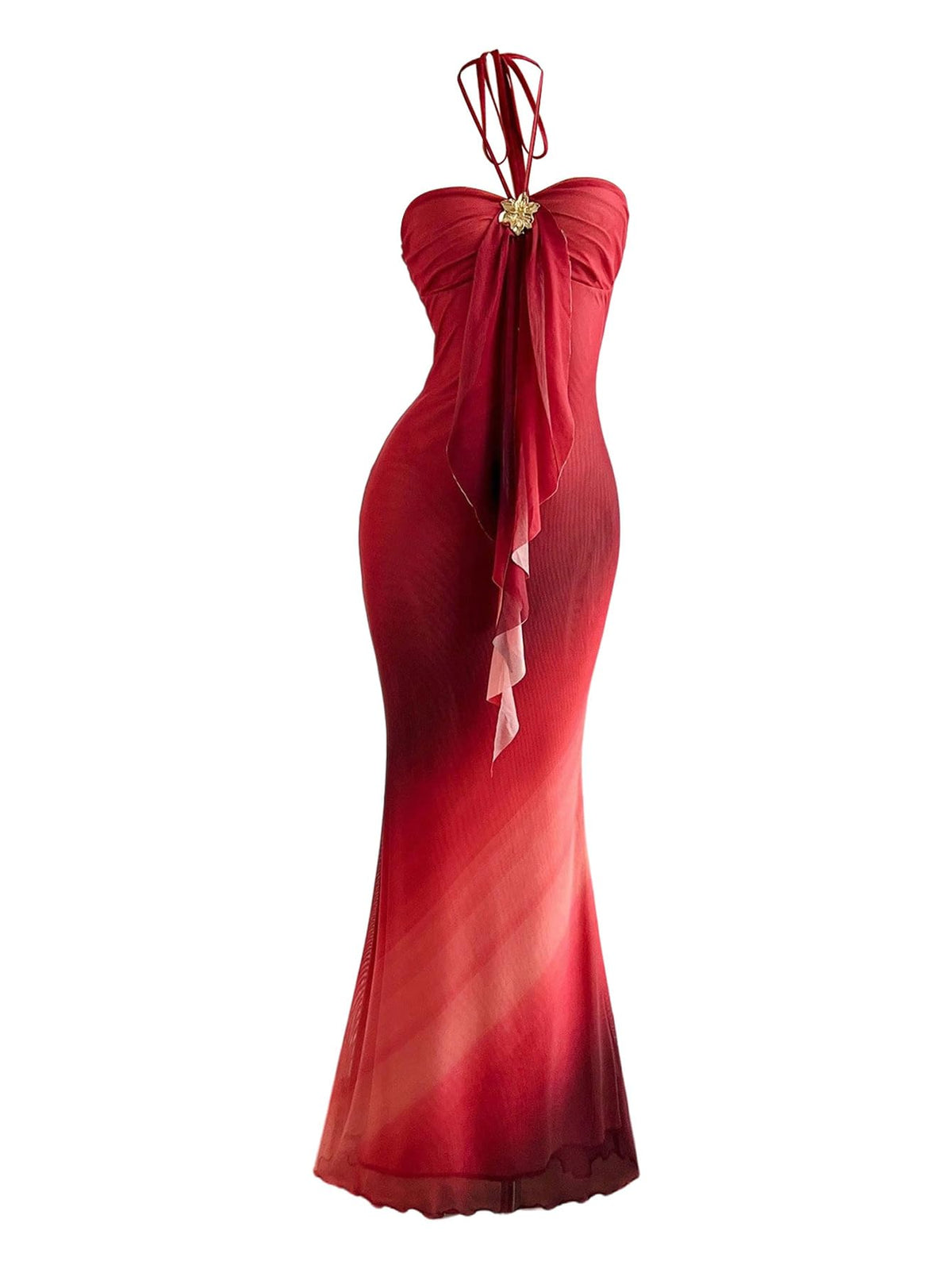 GORGLITTER Women's Ombre Sunset Halter Starfish Boho Beach Maxi Dresses | Tropical Vacation Hawaiian Dresses 2026, Floral Cocktail Going Out Fishtail Long Sundress