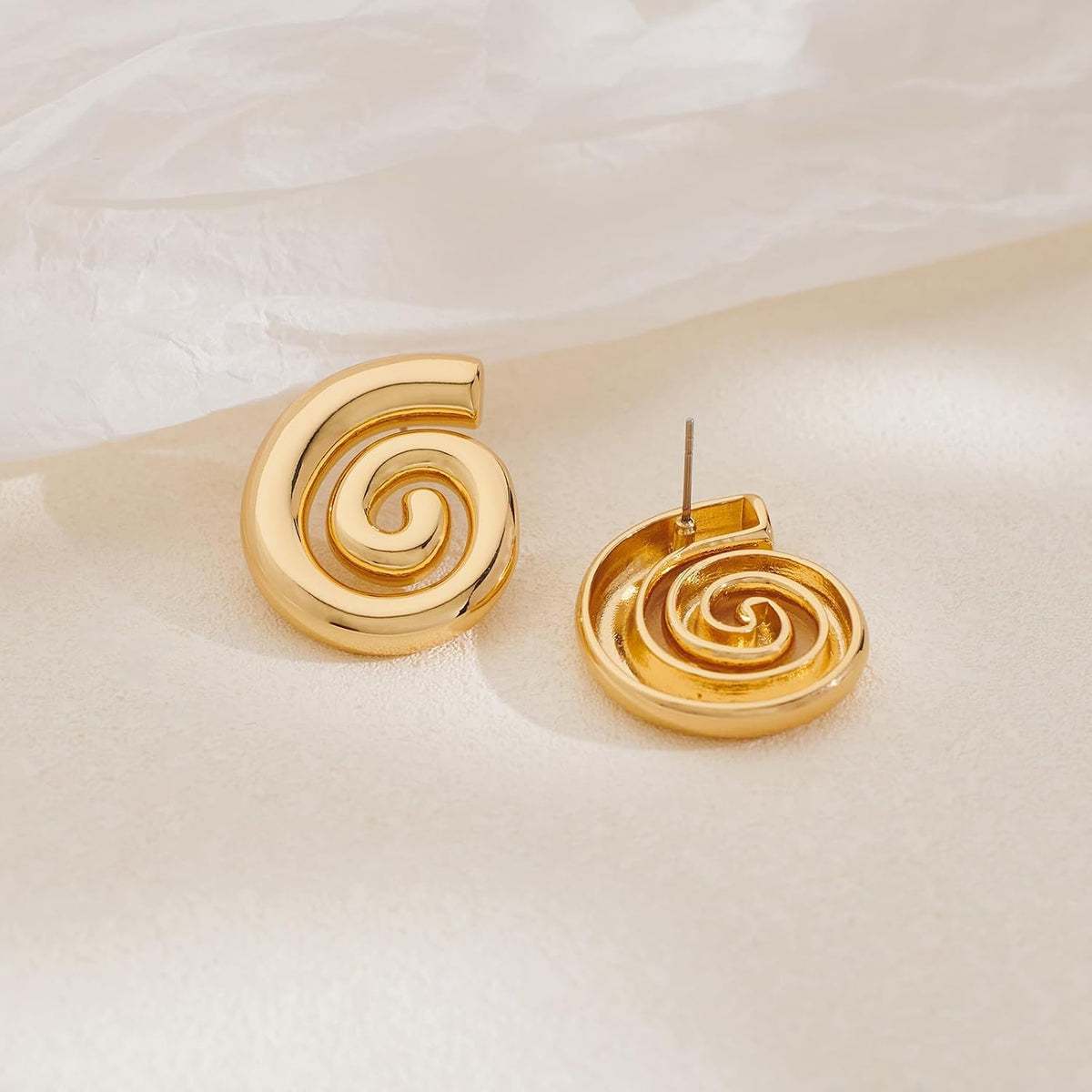 Gold Sliver Chunky Statement Earrings for Women - Spiral Swirl Vintage Stud Earrings, Trendy Chunky Jewelry | Summer Boho Beach Jewelry