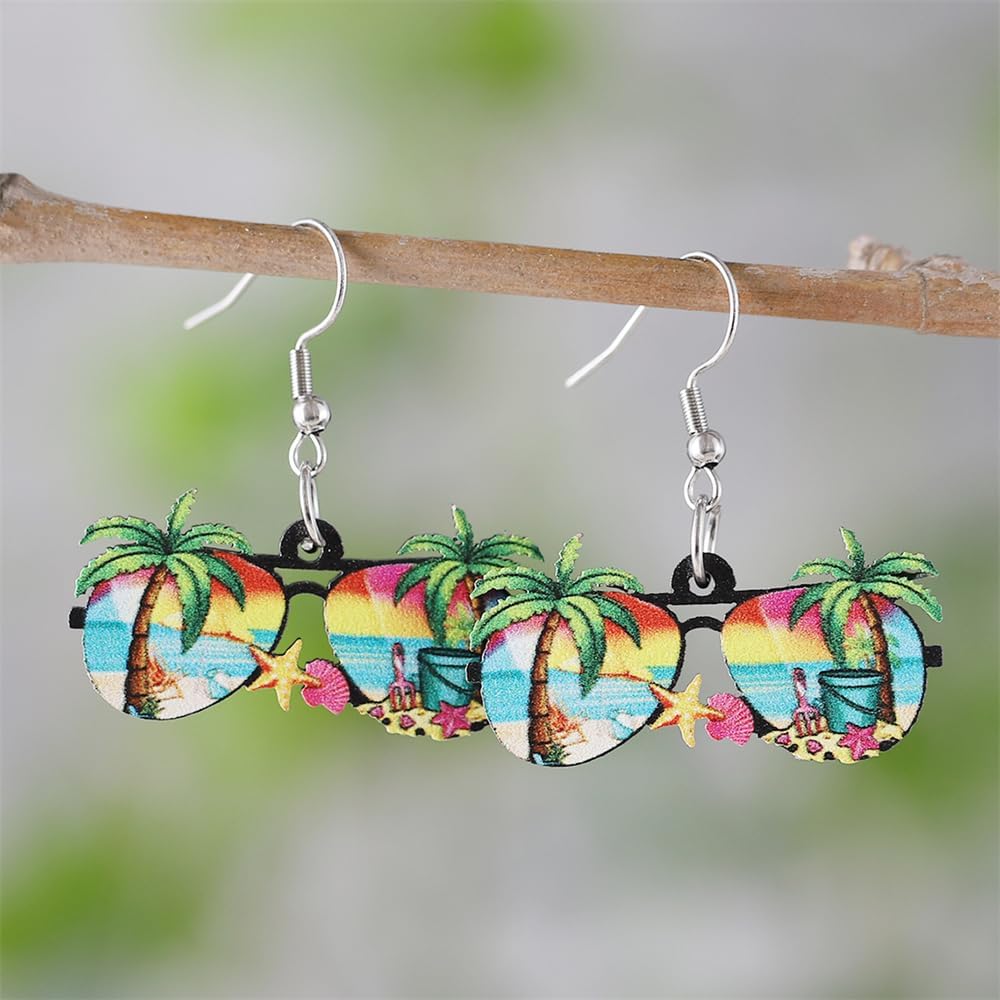 Boho Wooden Dazzling Waves Flip Flops Palm Tree Dangle Earrings Sunset Starfish Sunflower Sunglasses Drop Earrings Beach Vacation Outdoor Jewelry Gifts for Women Girls