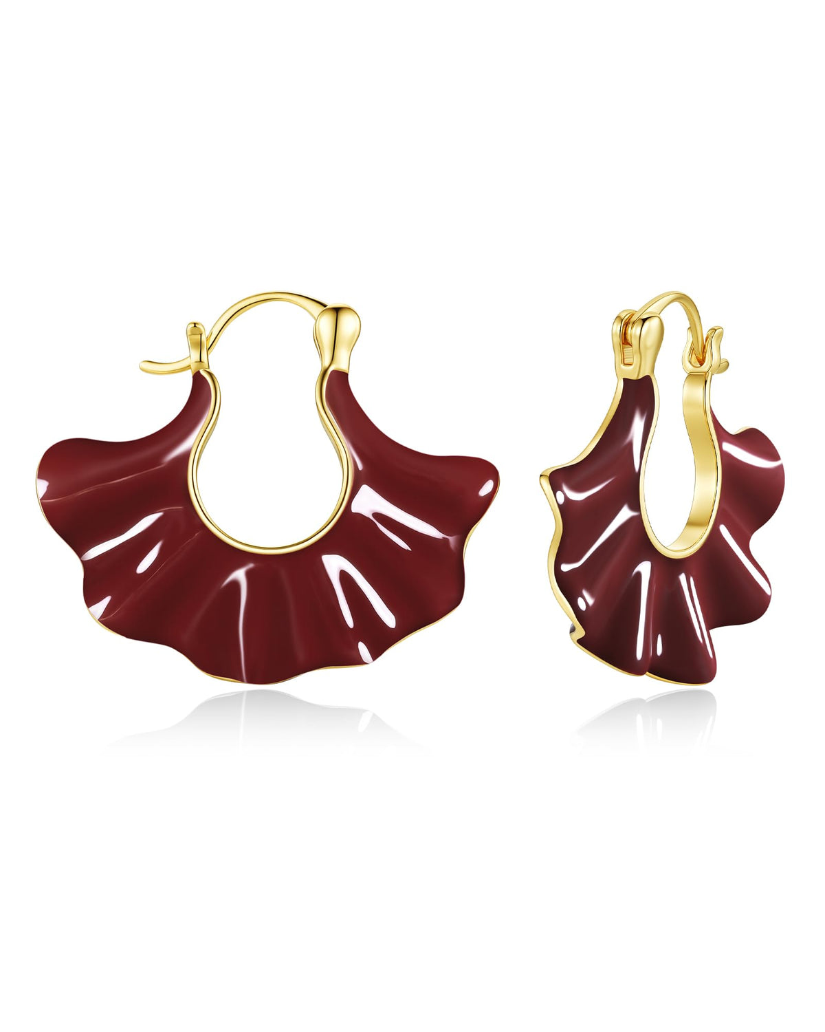 SNGIA 18K gold plated White Cream Enamel Flower Stud Statement Earrings for Women by SNGIA, Dainty Bold Retro Handmade Trendy Natural Sea Summer Boho Seashell Beach Fan Shape Summer Vacation Huggie Bohemian Jewelry Gifts Accessories