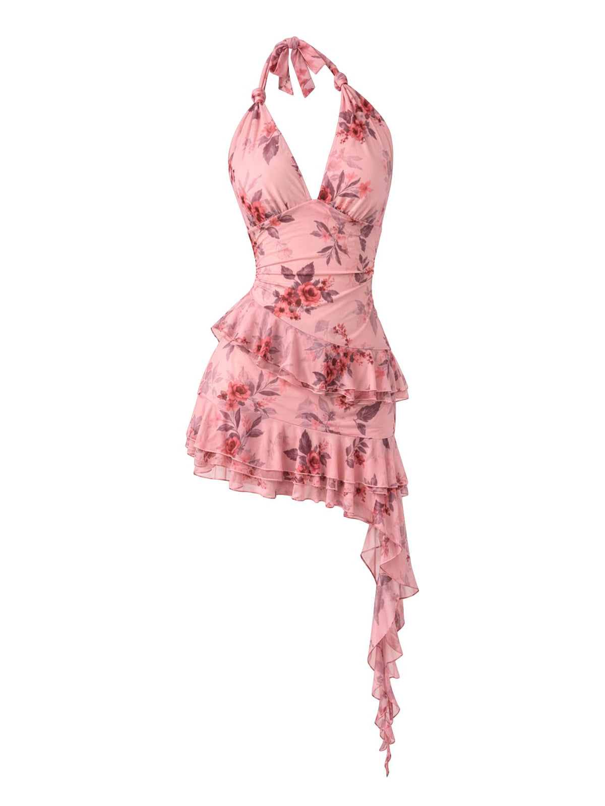 Verdusa Women's Y2k Halter Mini Dress Sexy Asymmetrical Concert Dresses | Tropical Dresses for Women, Going Out Dresses, Wedding Guest Dress, Floral Dress, Mesh Dress