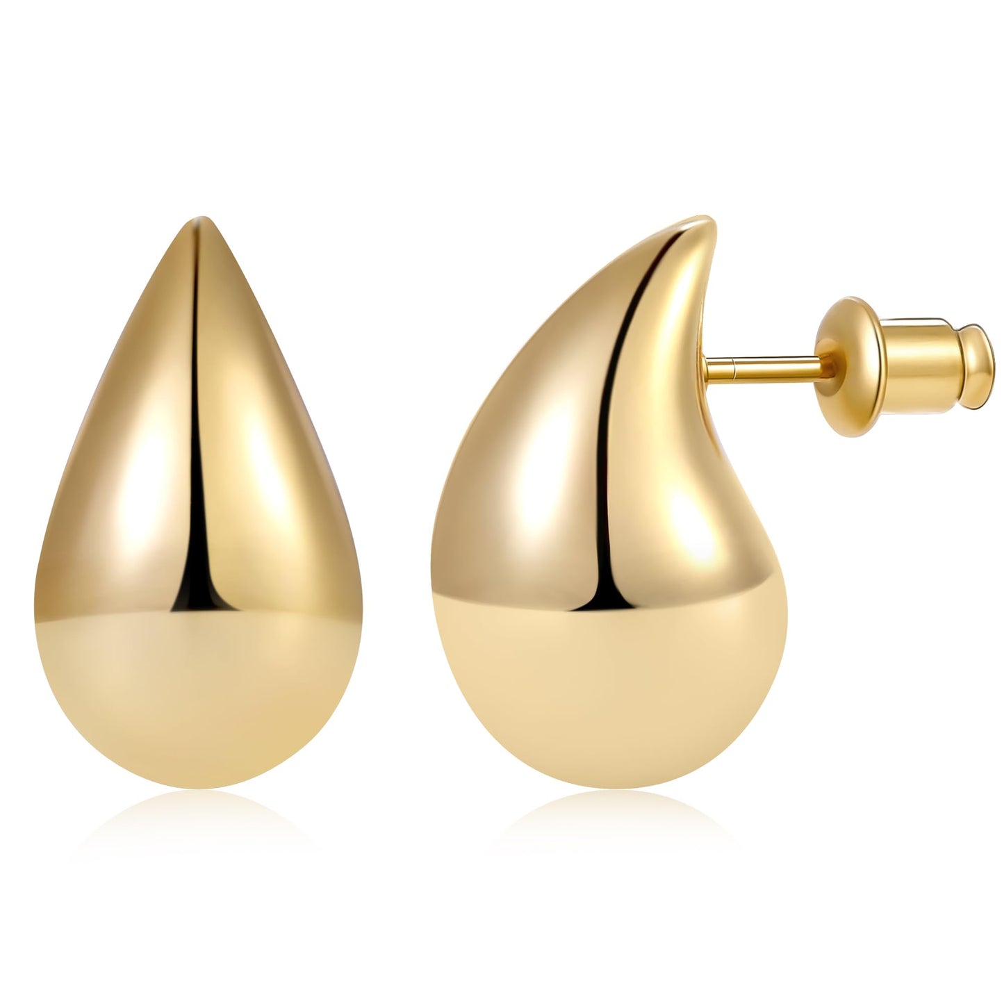 Teardrop Earrings for Women, 14K Gold Plated Chunky Drops | Hypoallergenic Chunky Drop Earrings with 925 Sterling Silver Post, Lightweight Puffy Teardrop Design, Jewelry Gift for Women