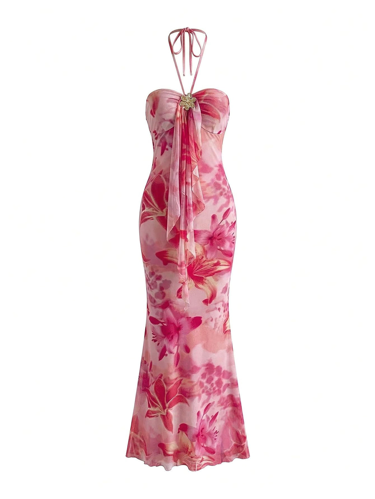 GORGLITTER Women's Ombre Sunset Halter Starfish Boho Beach Maxi Dresses | Tropical Vacation Hawaiian Dresses 2026, Floral Cocktail Going Out Fishtail Long Sundress