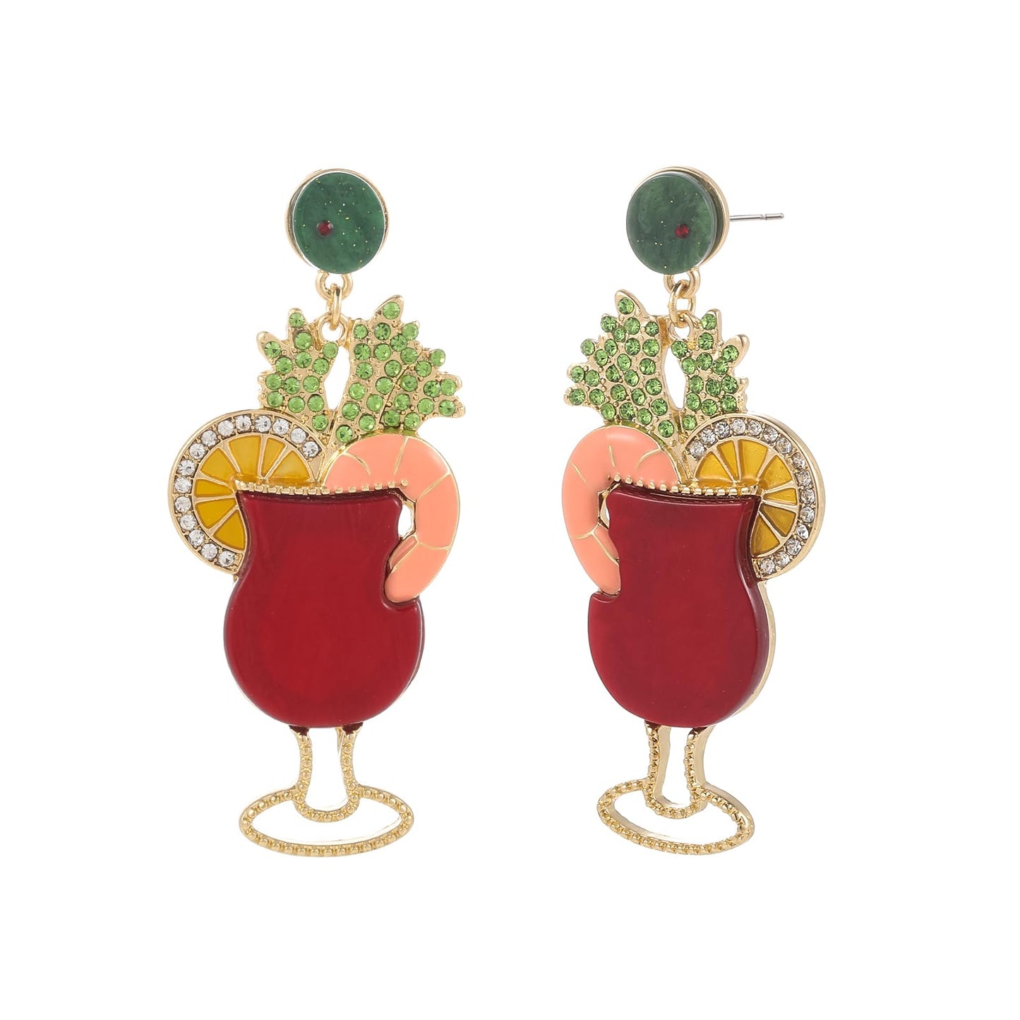 Cute Dangle Earrings for Women | Trendy Fun Statement Cocktail Earrings Rhinestone Epoxy Pearls Stones Martini Bloody Mary Mojito Lemonade Jewelry for Women
