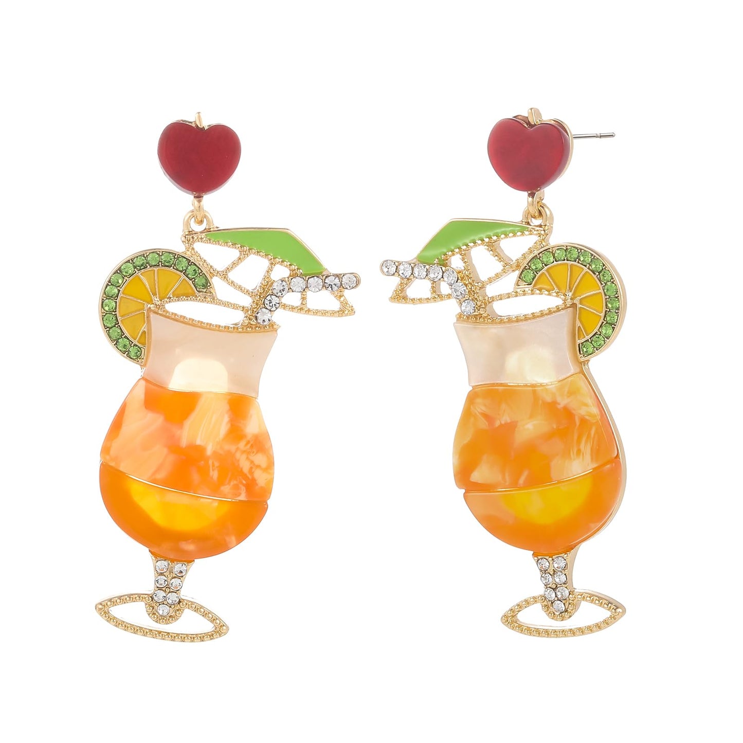 Cute Dangle Earrings for Women | Trendy Fun Statement Cocktail Earrings Rhinestone Epoxy Pearls Stones Martini Bloody Mary Mojito Lemonade Jewelry for Women