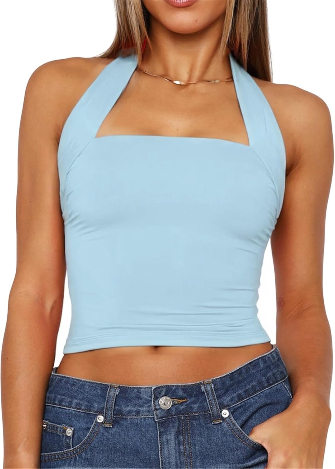 TiulZial Women Sexy Halter Neck Backless Tank Top Open Back Sleeveless Slim Fit Y2k Summer Tops
