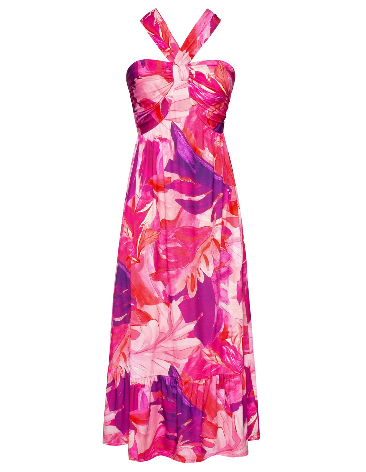 GRACE KARIN Womens Summer Floral Halter Boho Maxi Dresses | 2026 Flowy Criss Cross A Line Long Sundress Casual Tropical Vacation Beach Clothes Wedding Guest Dress With Pocket