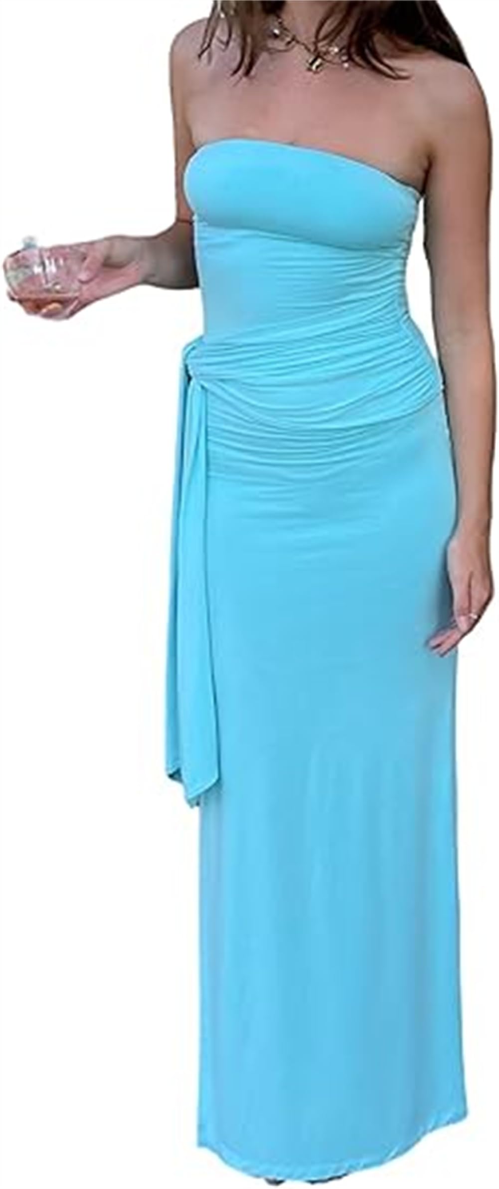 Women Strapless Floral Dress Bodycon Tube Printed Sleeveless Mesh Long Party Boho Beach Flowy Summer Maxi Dress