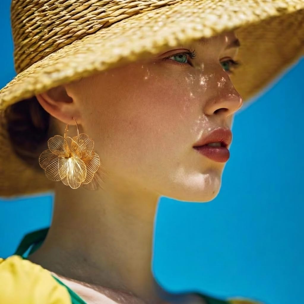 Dangle Elegant 3D Floral Earrings for Party Vacation Boho Statement Trendy Hoop Earring Flower Drop Earrings Jewelry Women