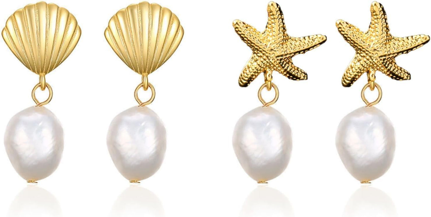 Starfish Earrings Gold Shell Dangle Earrings Women Beach Fashion Summer Beach Vacation Essentials Outfits for Women Beachy Ocean Jewelry Gifts