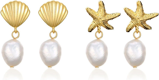 Starfish Earrings Gold Shell Dangle Earrings Women Beach Fashion Summer Beach Vacation Essentials Outfits for Women Beachy Ocean Jewelry Gifts