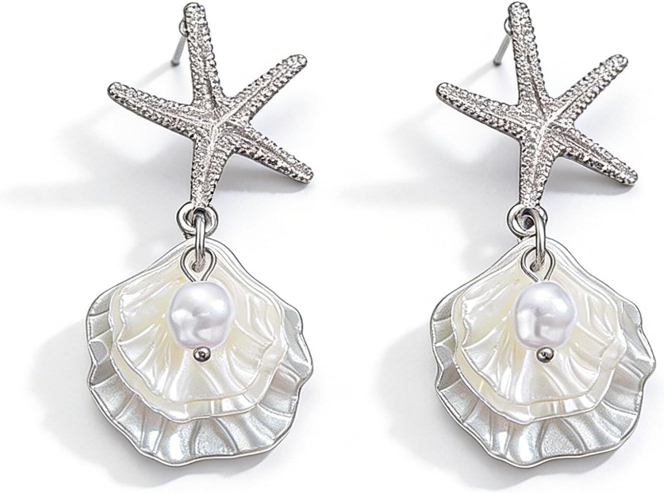 Gold Starfish Earrings Beach Jewelry Pearl Seashell Drop Earrings for Women Boho Summer Ocean Beachy Trendy Vacation Accessories