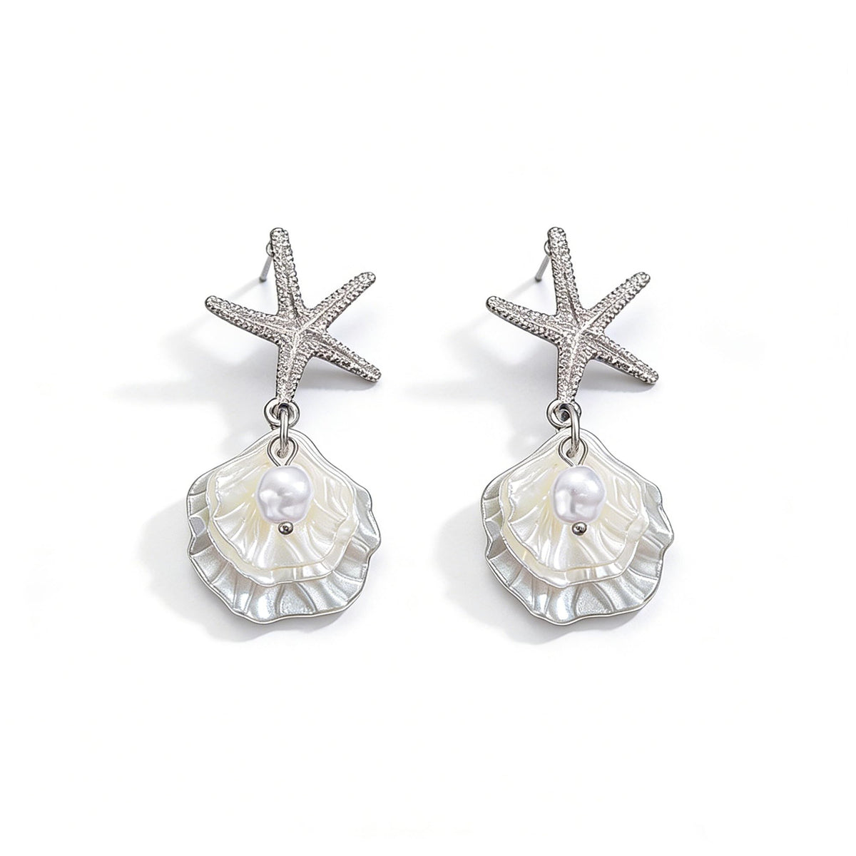 Gold Starfish Earrings Beach Jewelry Pearl Seashell Drop Earrings for Women Boho Summer Ocean Beachy Trendy Vacation Accessories