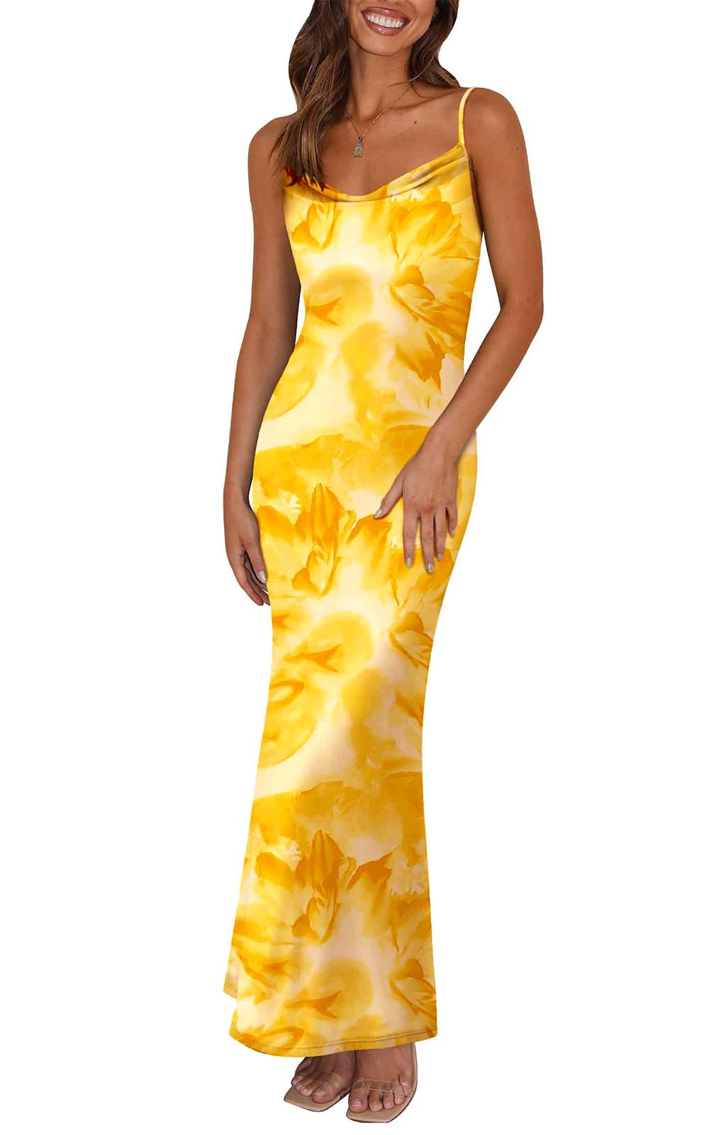 PRETTYGARDEN Women's 2026 Summer Floral Spaghetti Strap Maxi Dress Stretch Sexy Bodycon Dress Backless Slip Long Dresses