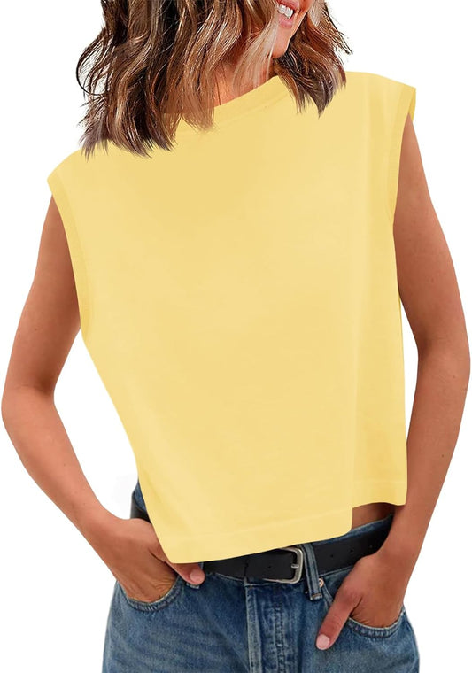 Tankaneo Womens Cropped Cap Sleeve Tank Tops Summer Basic Tee Shirts | Muscle Tank, Crew Neck, Sleeveless Shirts, Loose Fit, Casual Trendy, Boxy