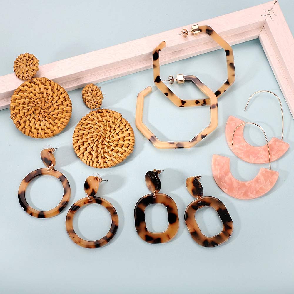 9 Pairs Drop Dangle Earrings boho Fashion Jewelry Rattan Acrylic Statement Boho Bohemian Earrings Set for Women