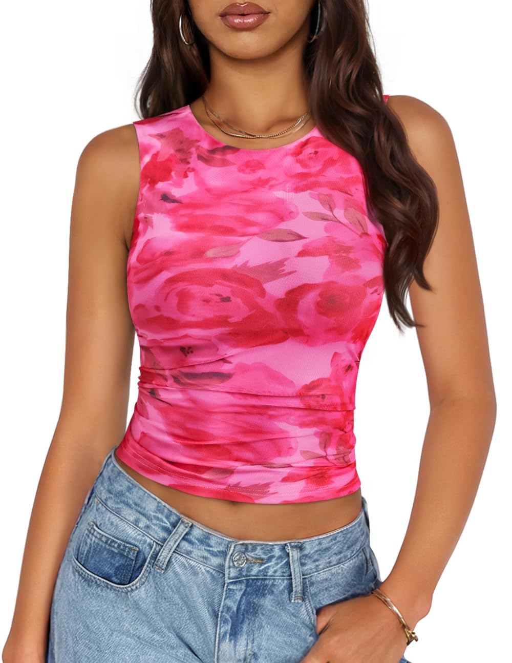 ZESICA Womens Summer Sleeveless Floral Mesh Y2K Going Out Tank Tops | Date Night, Clubwear, Party Tops, Concert Outfits, Beach Vacation, Fashion Trendy Clothes