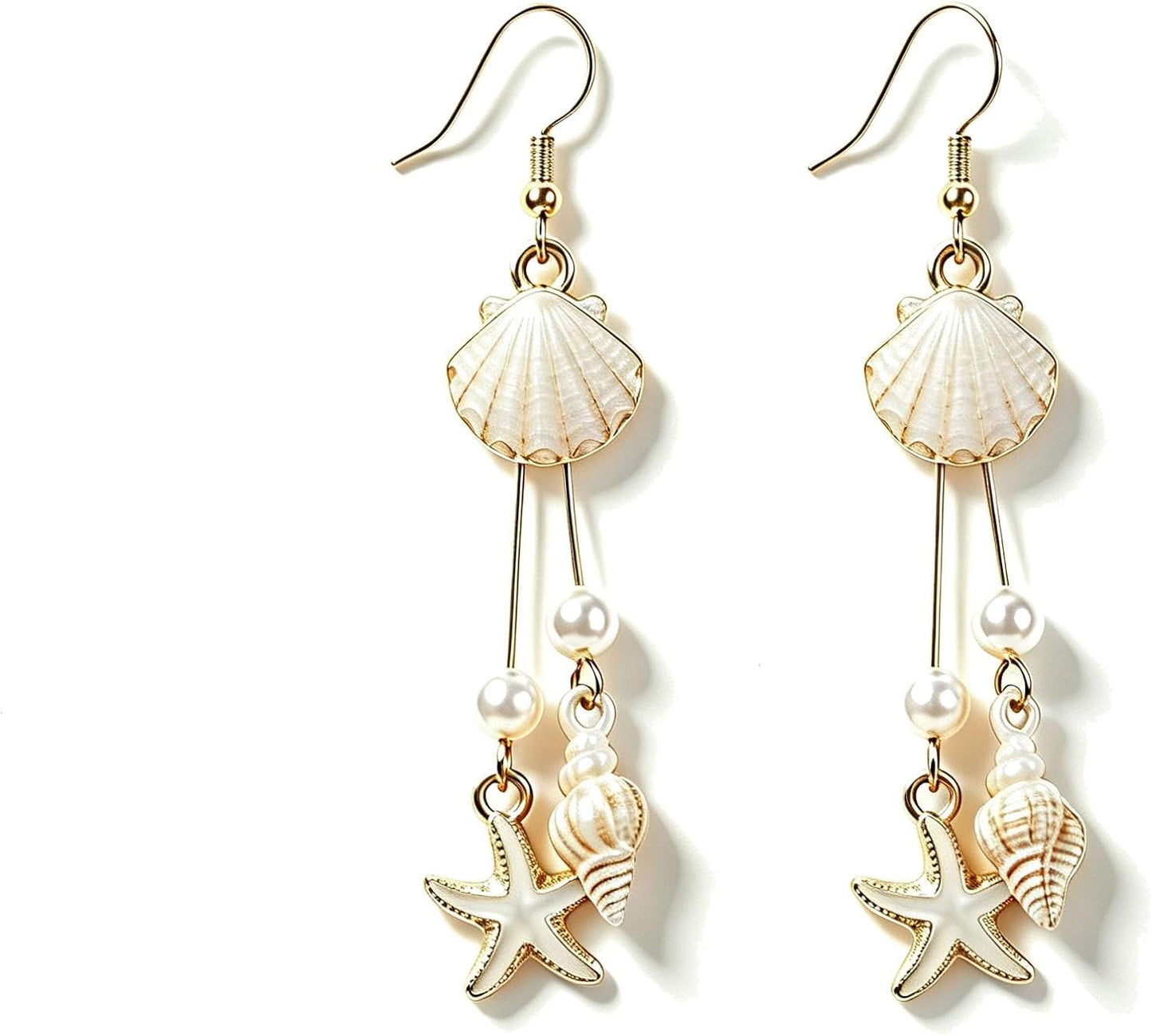 Gold Starfish Shell Dangle Drop Earrings Summer Beach Jewelry for Women | Boho Conch Shell Drop Earrings Ocean Beach Jewelry for Summer Vacation Outfits Accessories