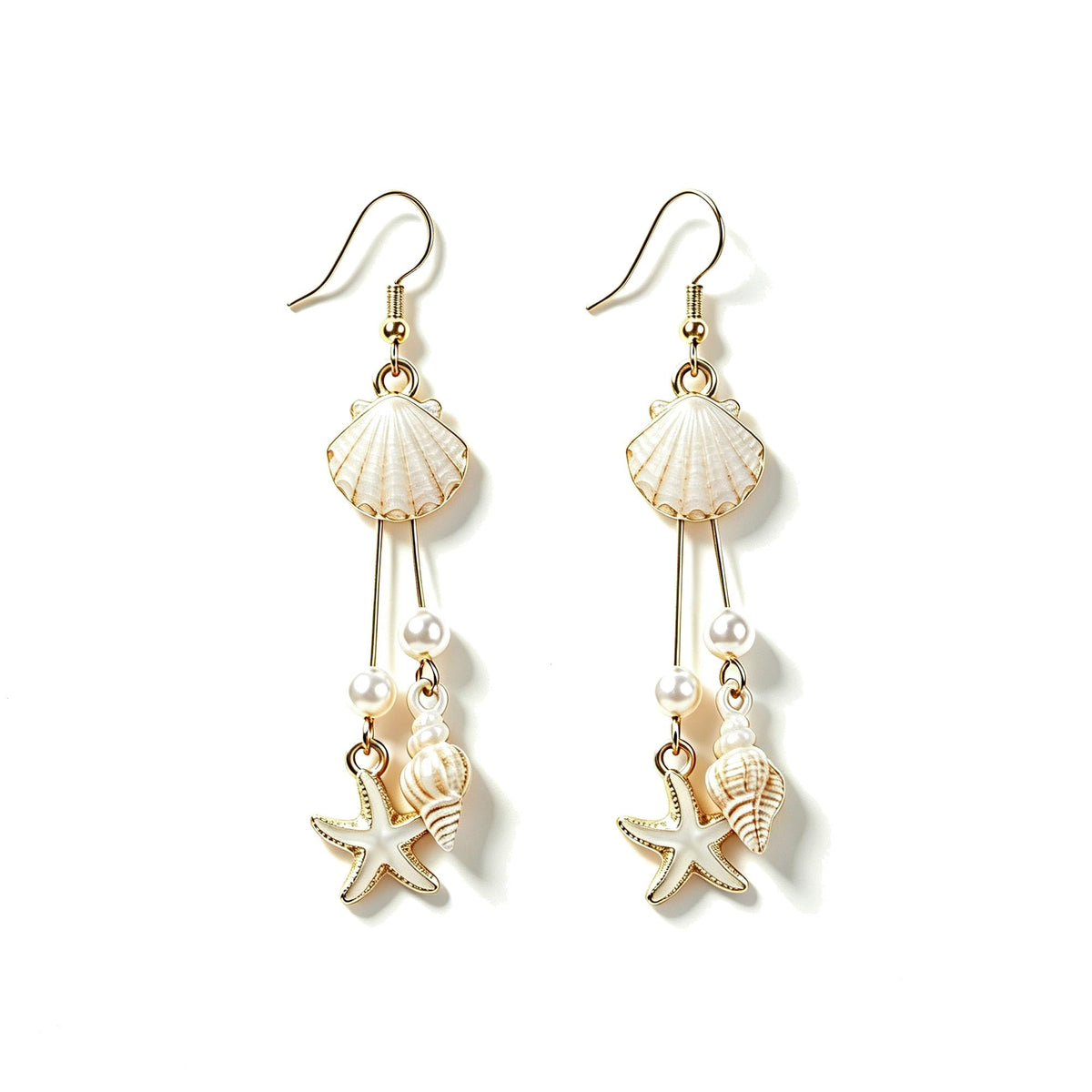 Gold Starfish Shell Dangle Drop Earrings Summer Beach Jewelry for Women | Boho Conch Shell Drop Earrings Ocean Beach Jewelry for Summer Vacation Outfits Accessories