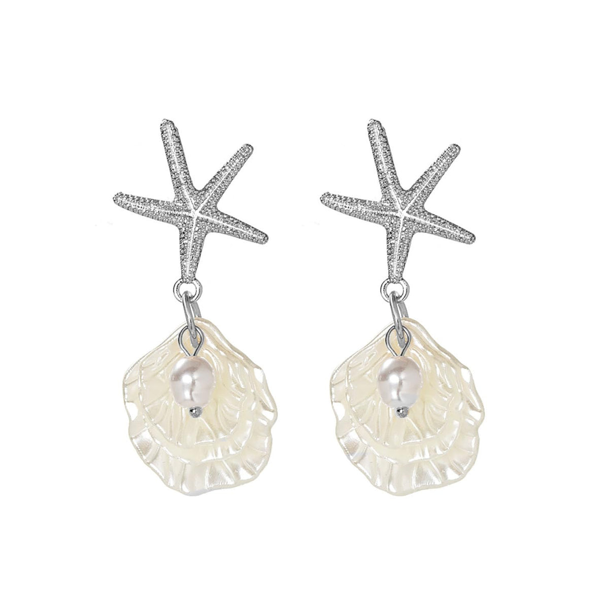 Gold Starfish Shell Earrings for Women 14K Gold Plated Pearl Shell Dangle Earrings Summer Accessories Vacation Outfits Beach Jewelry for Women