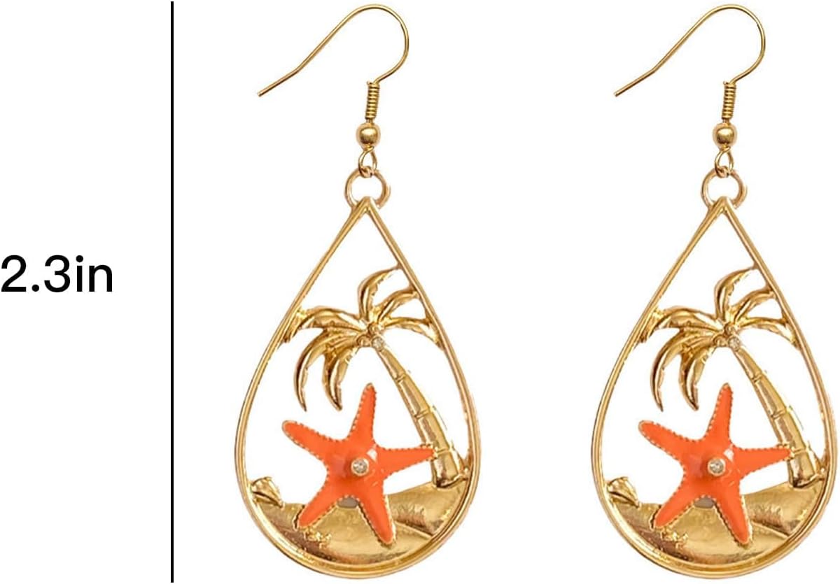 Seashell Starfish Earrings for Women Pearl Drop Beach Jewelry Ocean Themed Accessories for Tropical Vacation Outfits Summer Beachy Style Enhancer Boho Cruise Wear Sea Shell Dangle Dainty Statement