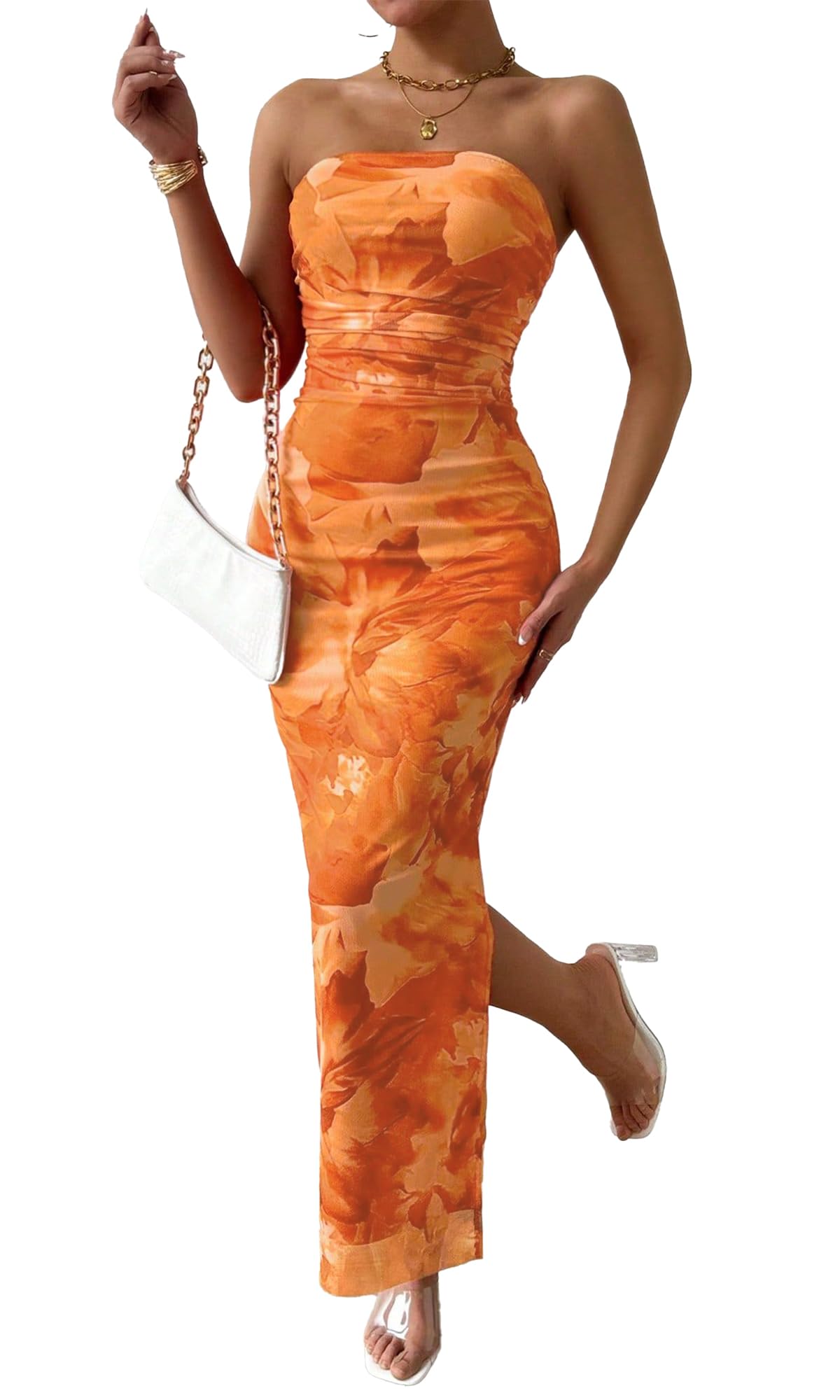 Women's Summer Strapless Dresses 2025 Maxi Bodycon Tube Top Dress Floral Beach Vacation Clothes for Women
