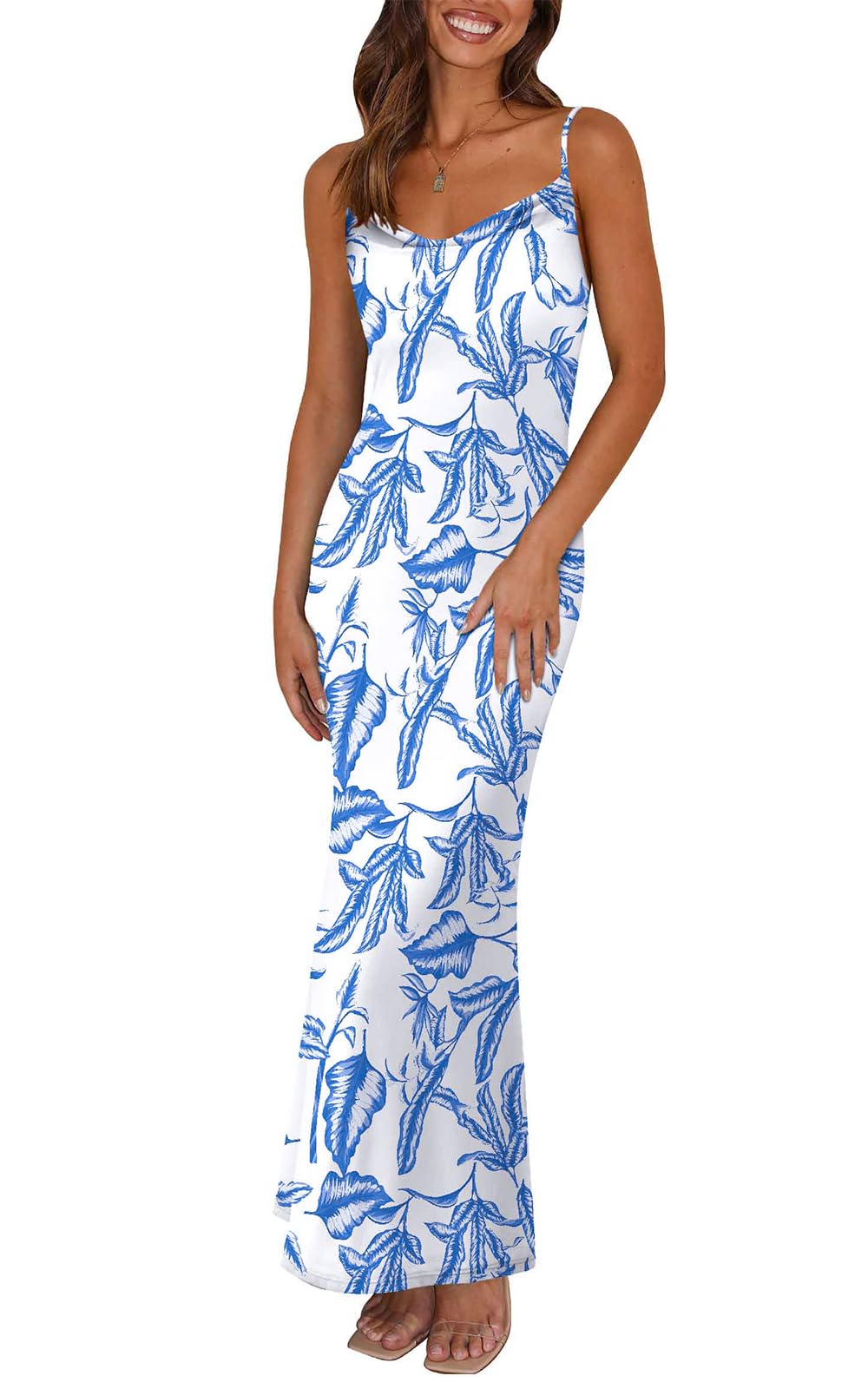 PRETTYGARDEN Women's 2026 Summer Floral Spaghetti Strap Maxi Dress Stretch Sexy Bodycon Dress Backless Slip Long Dresses