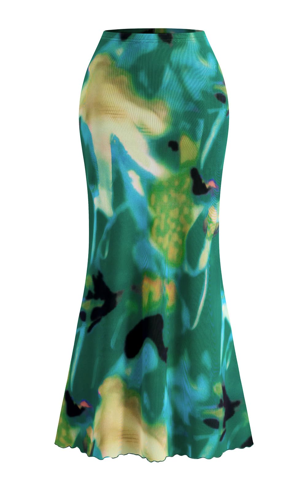 PRETTYGARDEN Women's Floral Print Mesh Long Skirt High Waisted Bodycon Fishtail Flowy Summer Maxi Skirts for Women Trendy