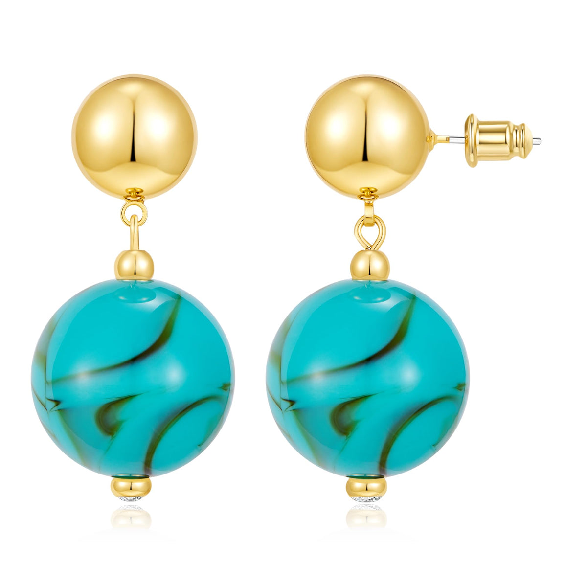14K Gold Plated Chunky Beaded Earrings for Women Trendy Dangle Statement Stud Earring Dainty Summer Beach Womens Earings Big Boho Charm Jewelry Vacation Gift