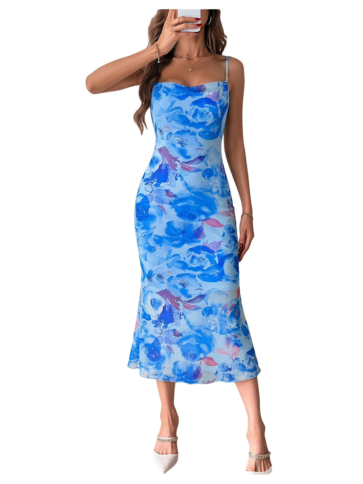 GORGLITTER Women's Floral Wedding Guest Bridal Shower Cocktail Midi Dress | Wedding Dresses for Bride, Bridesmaid, Orange Dress Women, Vacation Sunset Beach Outfits Woman