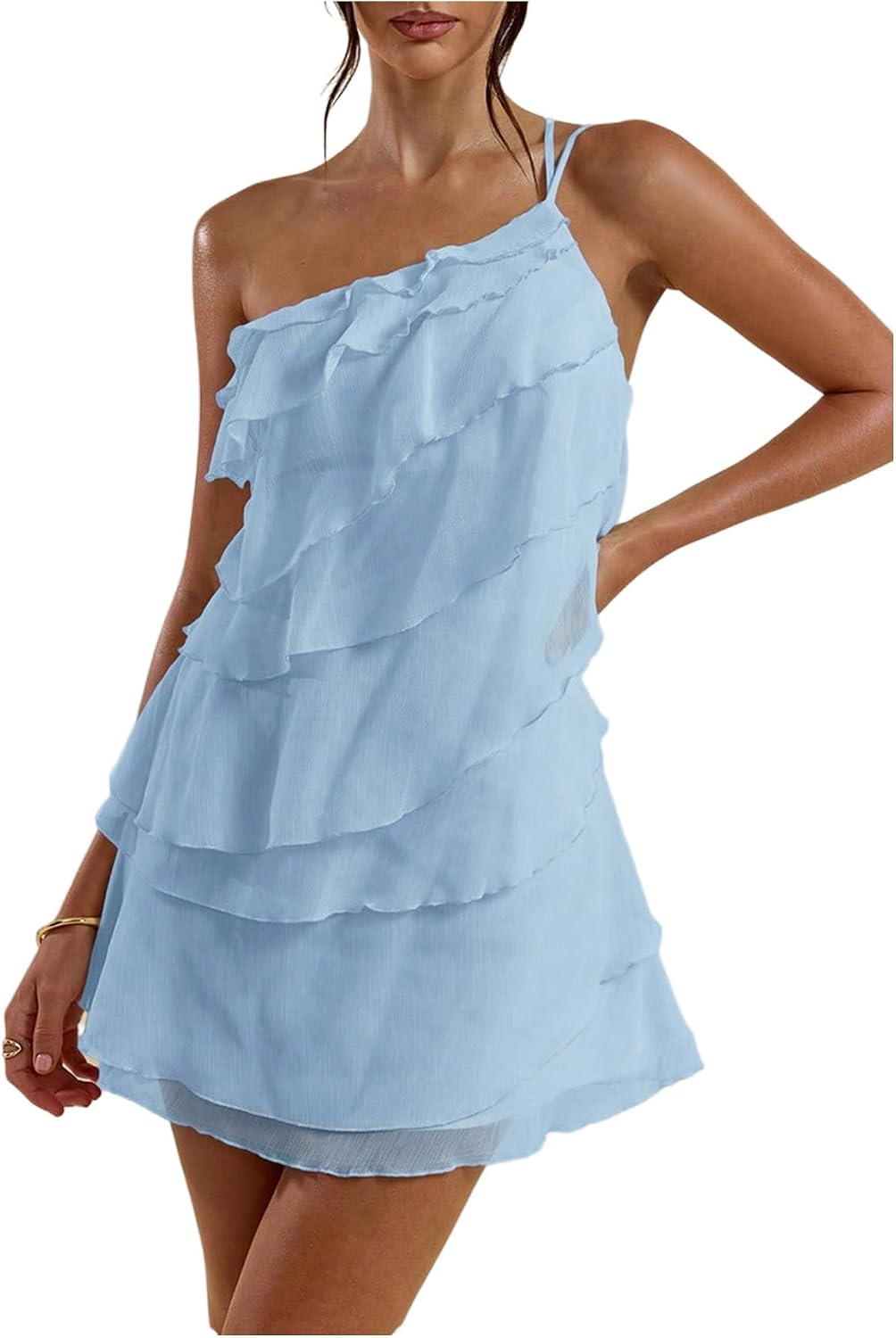 SOLY HUX Women's One Shoulder Ruffle Mini Dress | Ruffle,Mesh,Layered,Backless,Party Dresses,Cocktail